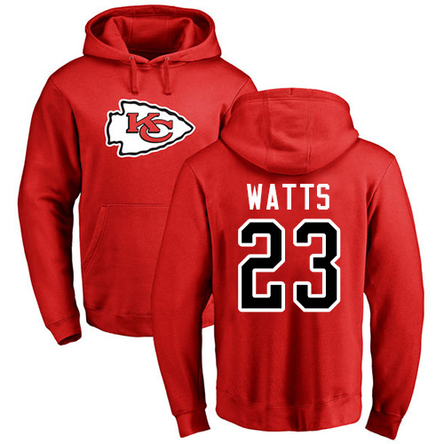 Men Kansas City Chiefs 23 Watts Armani Red Name and Number Logo Pullover Hoodie